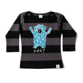 Minti Baby Envelope Tee Bear Hug Black/Grey Stripe